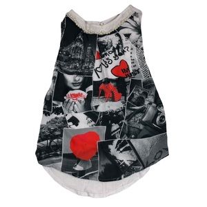 Mauve Love Graphic Beaded Neckline Sleeveless Blouse size M